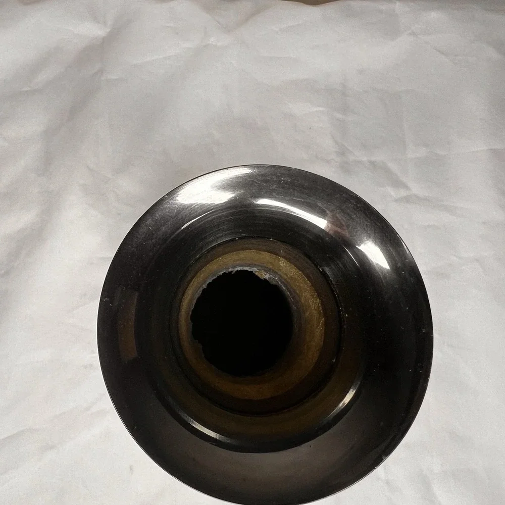 Vintage Black Glass Vase Gold Floral Etched Decor‎ 9